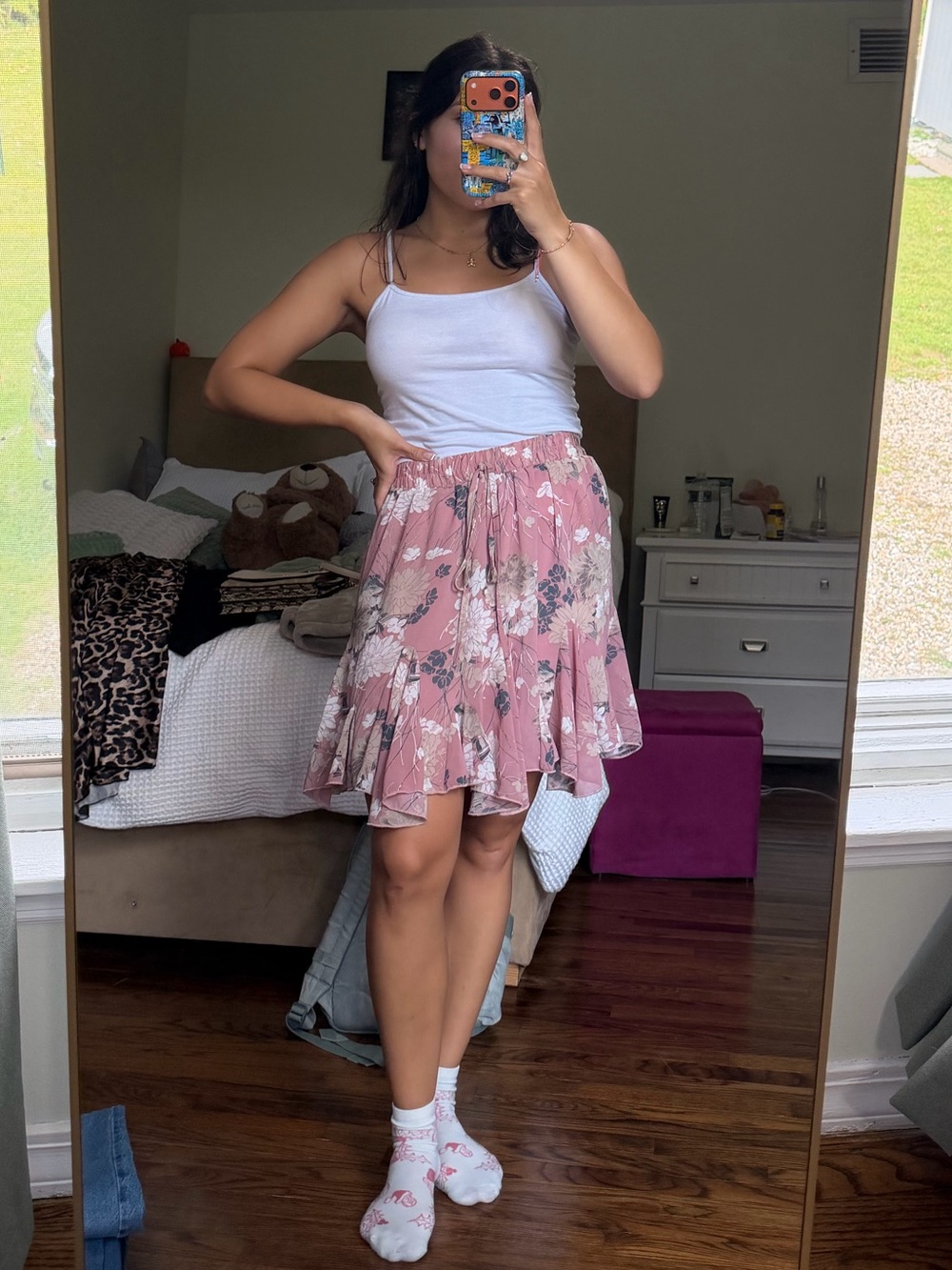 Simplee Women's Pink Floral Ruffle Skirt - Casual Summer Style